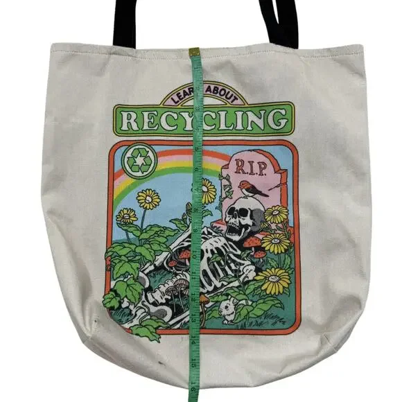 Skeleton “Learn About Recycling” RIP Grave Spooky Tote Bag Whimsygoth Funny - Picture 5 of 8